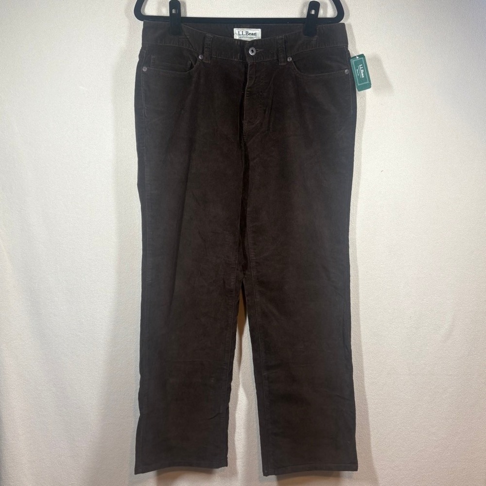 LL Bean Favorite Fit Straight Velvet 5 Pocket Pants Brown 12 Reg Classic Neutral